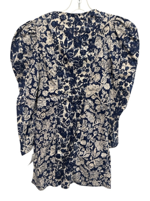 Ulla Johnson Size 2 Blue & Cream Cotton Blend Denim Floral Long Sleeve Dress Blue & Cream / 2