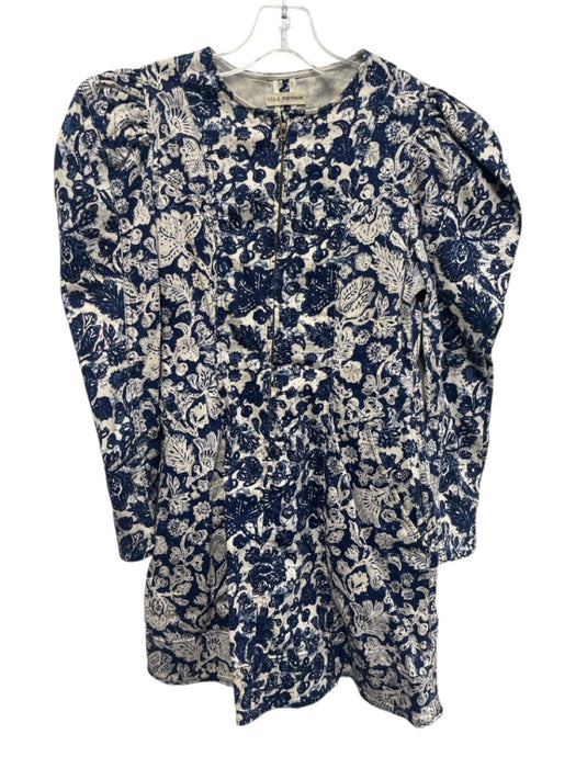 Ulla Johnson Size 2 Blue & Cream Cotton Blend Denim Floral Long Sleeve Dress Blue & Cream / 2