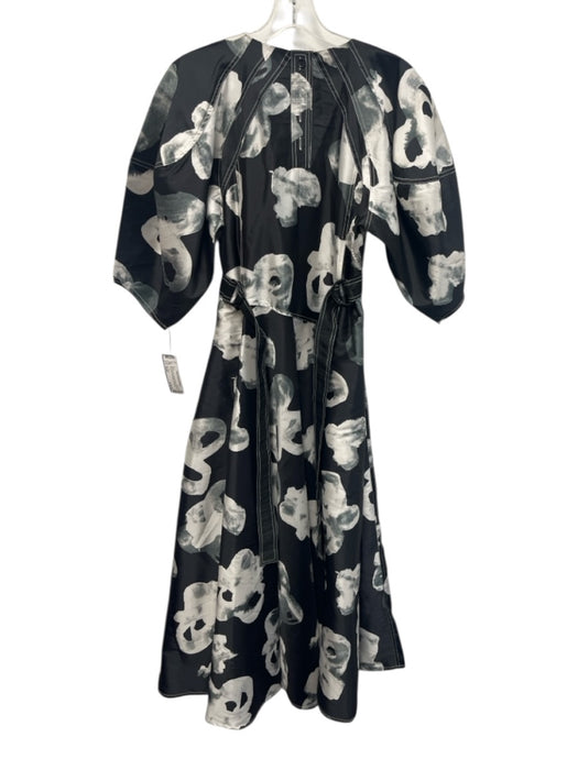 Love Birds Size Small Black & White Polyester Blend Abstract Floral Midi Dress Black & White / Small