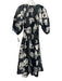 Love Birds Size Small Black & White Polyester Blend Abstract Floral Midi Dress Black & White / Small