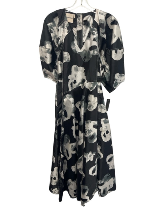 Love Birds Size Small Black & White Polyester Blend Abstract Floral Midi Dress Black & White / Small