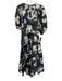 Love Birds Size Small Black & White Polyester Blend Abstract Floral Midi Dress Black & White / Small