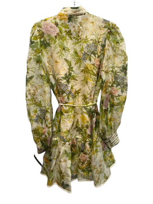 Alemais Size 8 Cream, Green, Multi Silk Blend Floral Sheer Overlay Dress Cream, Green, Multi / 8