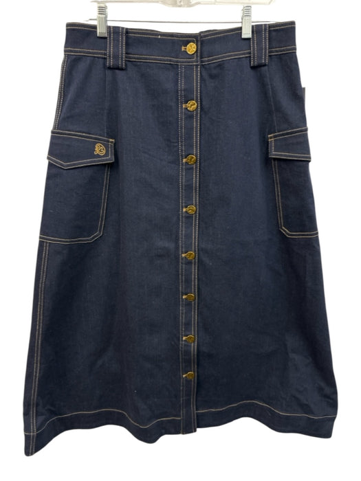 Dea Kudibal Size Large Dark Wash Cotton Blend Denim Buttons Knee Length Skirt Dark Wash / Large