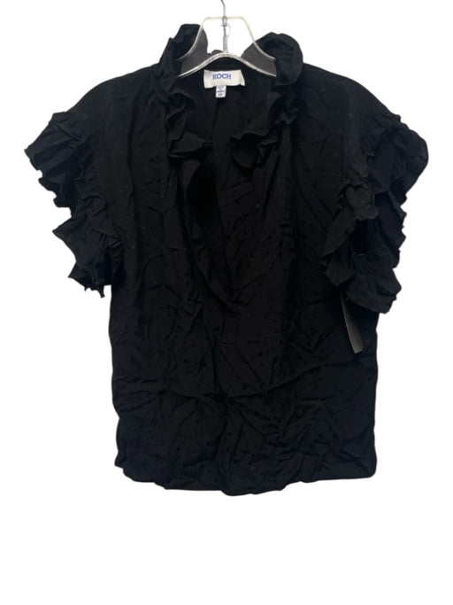 Koch Size XS Black Viscose Stars Short Ruffle Sleeve Top Black / XS