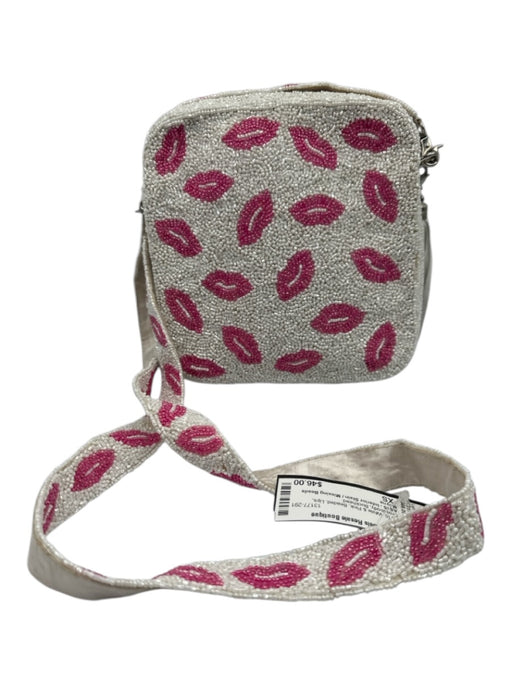 Moyna White & Pink Beaded Lips Crossbody Bag White & Pink / XS