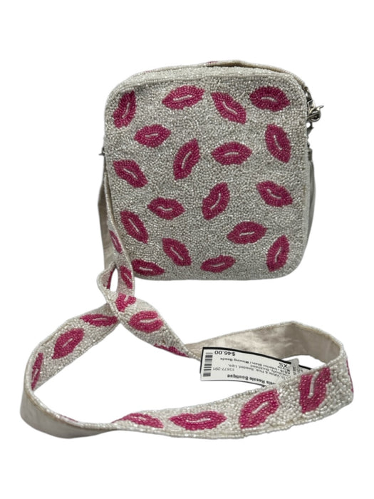 Moyna White & Pink Beaded Lips Crossbody Bag White & Pink / XS