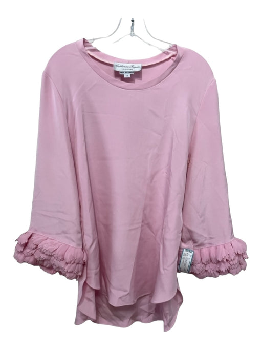 Catherine Regehr Size 14 Pink Silk 3/4 Sleeve Petal Application Round Neck Top Pink / 14