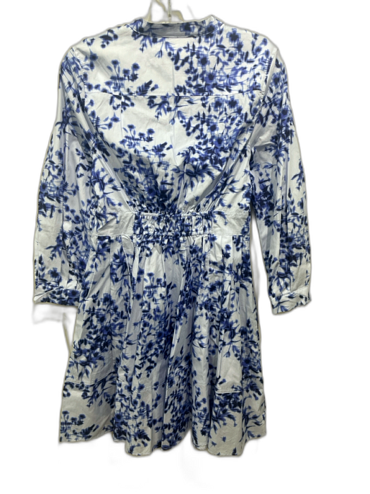Derek Lam 10 Crosby Size 4 White & Navy Cotton Long Sleeve All Over Print Dress White & Navy / 4