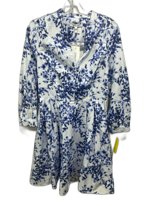 Derek Lam 10 Crosby Size 4 White & Navy Cotton Long Sleeve All Over Print Dress White & Navy / 4