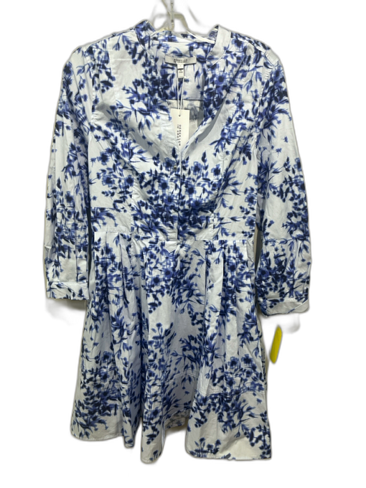 Derek Lam 10 Crosby Size 4 White & Navy Cotton Long Sleeve All Over Print Dress White & Navy / 4