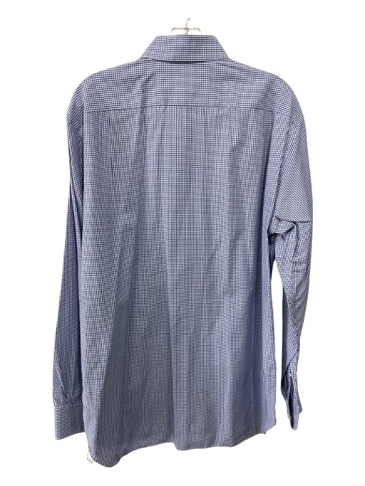 Zegna Size 16.5 Blue & White Cotton Blend Plaid Button Down Long Sleeve Shirt 16.5