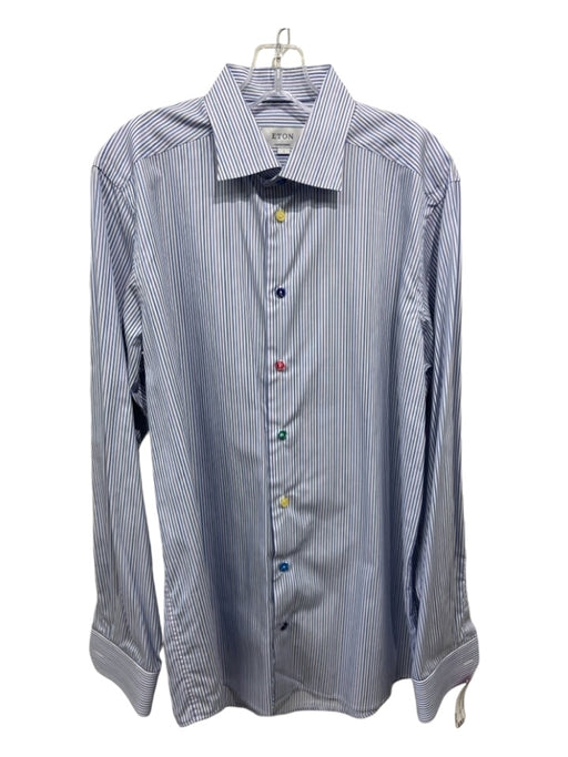 Eton Size L White & Multi Cotton Striped Button Down Men's Long Sleeve Shirt L