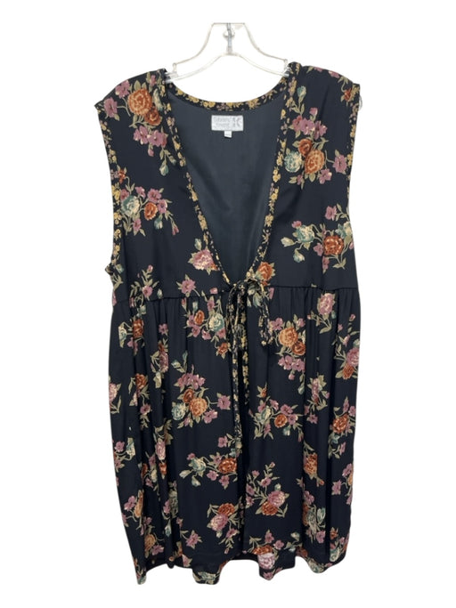 Gabriele Knecht Size P Black, Orange, Multi Rayon Sleeveless Floral Print Dress Black, Orange, Multi / P