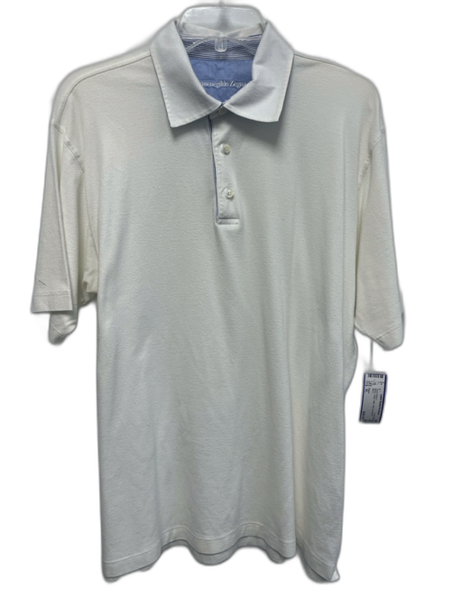 Zegna Size XL White Cotton Solid Polo Men's Short Sleeve White / XL