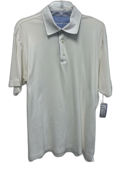 Zegna Size XL White Cotton Solid Polo Men's Short Sleeve White / XL