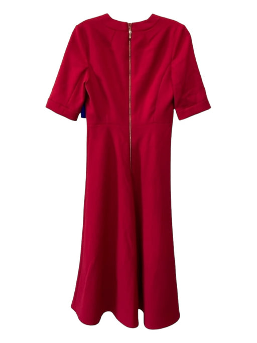 LK Bennett Size 4 Red Polyester Blend V Neck Half Sleeve Back Zip Midi Dress Red / 4