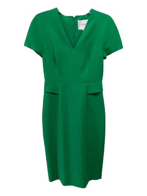 LK Bennett Size 10 Green Polyester Blend V Neck Short Sleeve Sheath Dress Green / 10
