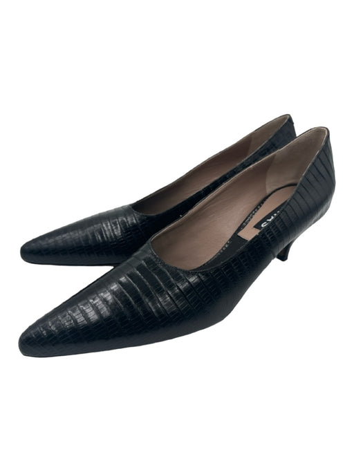 Rochas Shoe Size 38 Black Leather Pointed Toe Kitten Heel closed heel Pumps Black / 38