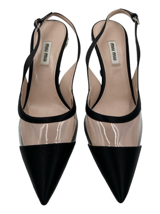 Miu Miu Shoe Size 39 Black & Silver Satin Pointed Toe Slingback Pumps Black & Silver / 39