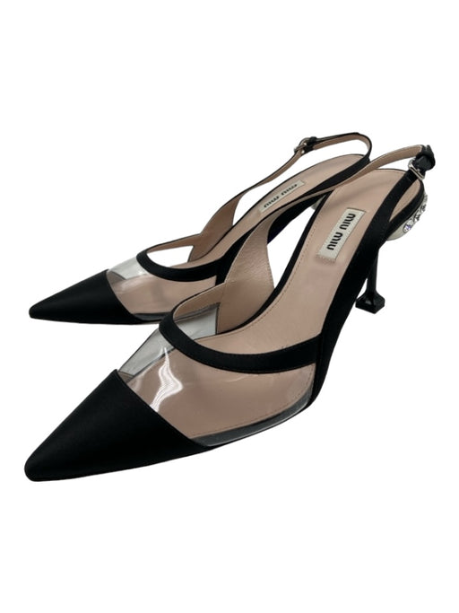 Miu Miu Shoe Size 39 Black & Silver Satin Pointed Toe Slingback Pumps Black & Silver / 39