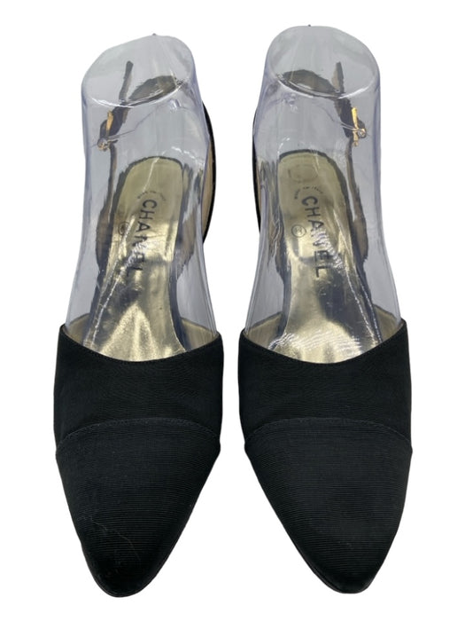 Chanel Shoe Size 39 Black Almond Toe Slingback Gold Buckle Pumps Black / 39