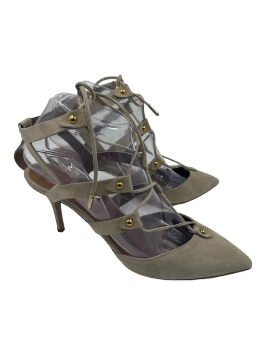 Aquazzura Shoe Size 38.5 Gray Suede Pointed Toe lace up Midi Heel Pumps Gray / 38.5