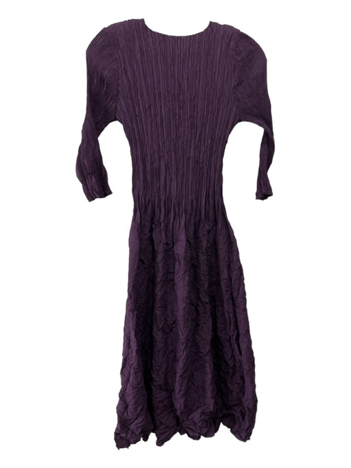 Alquema Size 0 Purple Poly Round Neck 3/4 Sleeve Crinkle Midi Dress Purple / 0