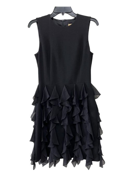 Michael Kors Size 4 Black Wool Blend Round Neck Sleeveless Ruffle Detail Dress Black / 4