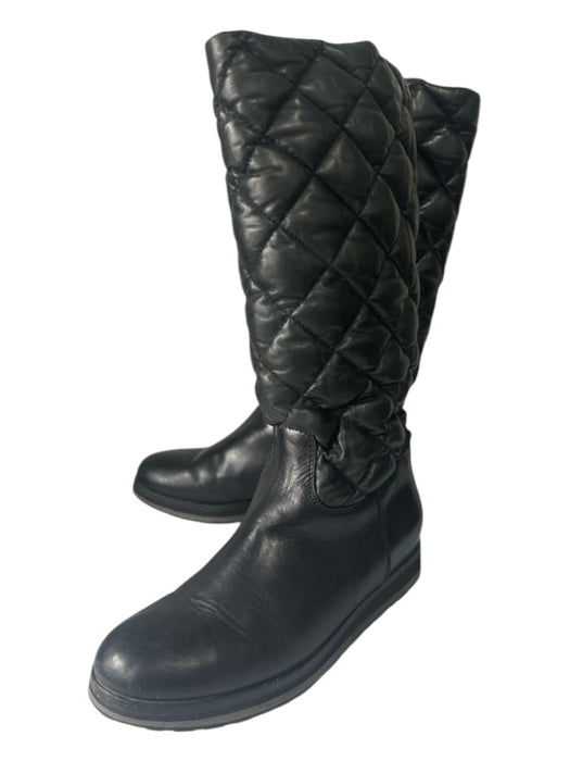 Moncler Shoe Size 38 Navy Blue Nylon Quilted Wedge Round Toe knee high Boots Navy Blue / 38