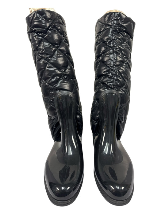 Moncler Shoe Size 38 Black Rubber Almond Toe Slip On Leather Trim Boots Black / 38