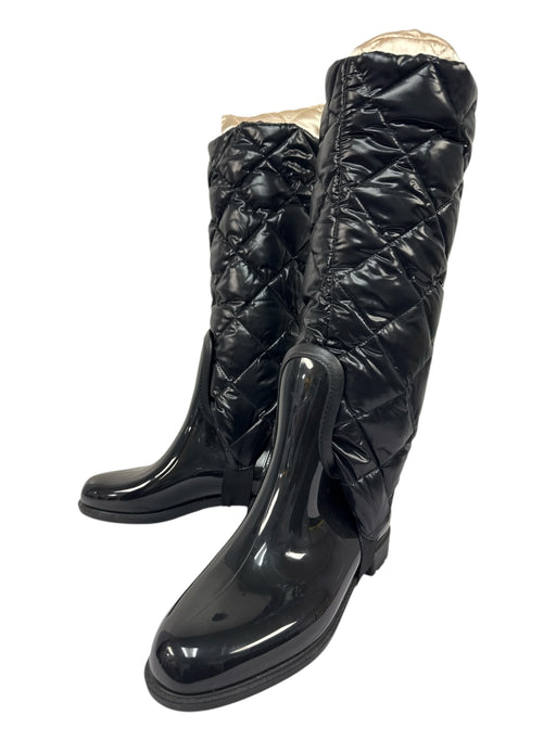 Moncler Shoe Size 38 Black Rubber Almond Toe Slip On Leather Trim Boots Black / 38