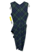 Chiara Boni Size 8 Olive Green, Navy & Black Polymide Sleeveless Plaid Dress Olive Green, Navy & Black / 8