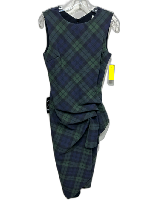 Chiara Boni Size 8 Olive Green, Navy & Black Polymide Sleeveless Plaid Dress Olive Green, Navy & Black / 8