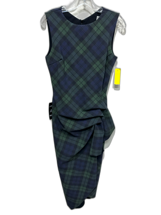 Chiara Boni Size 8 Olive Green, Navy & Black Polymide Sleeveless Plaid Dress Olive Green, Navy & Black / 8