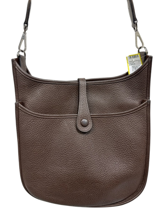 Hermes Chocolate Brown Pebble Leather Perforated Logo Snap Closure Dress Chocolate Brown