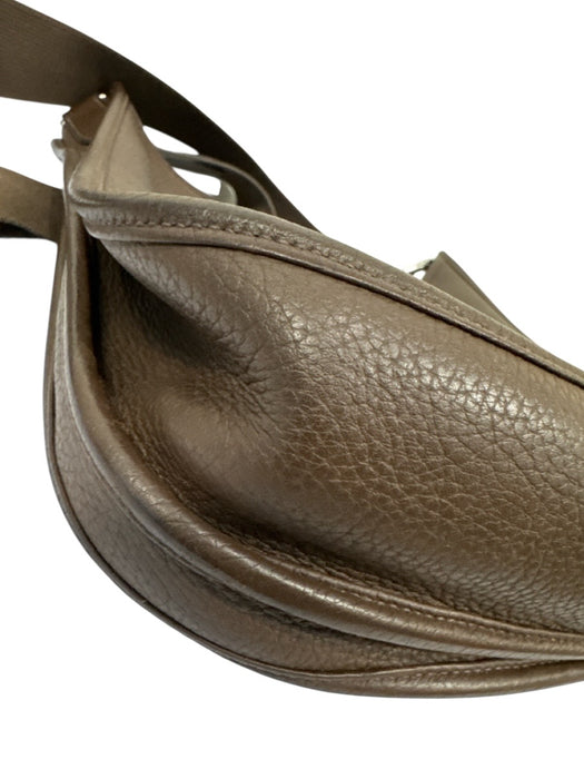 Hermes Chocolate Brown Pebble Leather Perforated Logo Snap Closure Dress Chocolate Brown