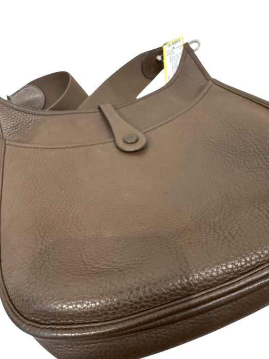 Hermes Chocolate Brown Pebble Leather Perforated Logo Snap Closure Dress Chocolate Brown