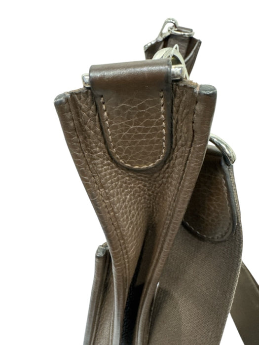 Hermes Chocolate Brown Pebble Leather Perforated Logo Snap Closure Dress Chocolate Brown