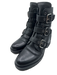 Prada Shoe Size 39 Black Leather Round Toe Straps Buckle Detail Combat Booties Black / 39