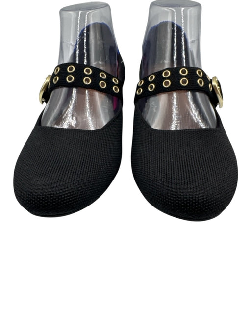 Rothy's Shoe Size 8.5 Black & Gold Synthetic Knit Round Toe Gold Grommet Flats Black & Gold / 8.5