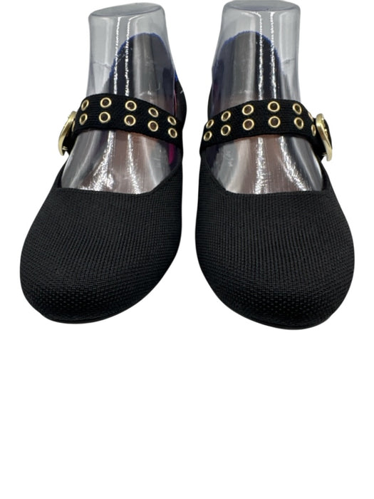 Rothy's Shoe Size 8.5 Black & Gold Synthetic Knit Round Toe Gold Grommet Flats Black & Gold / 8.5