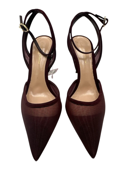 Gianvito Rossi Shoe Size 38 Burgundy Suede & Mesh Pointed Toe Trim Pumps Burgundy / 38