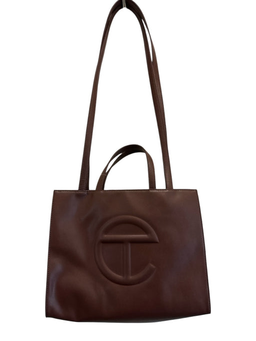 Telfar Brown PU Leather Top Handle Logo Tote Shopper Bag Brown / Medium