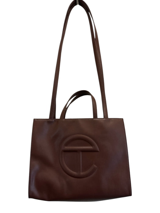 Telfar Brown PU Leather Top Handle Logo Tote Shopper Bag Brown / Medium