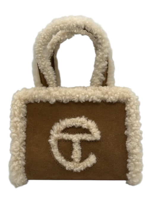 Telfar Brown & Cream Cow Suede Sheep Fur Top Handle Crossbody Shopper Bag Brown & Cream / Mini
