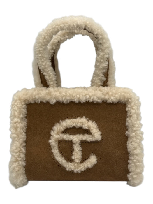 Telfar Brown & Cream Cow Suede Sheep Fur Top Handle Crossbody Shopper Bag Brown & Cream / Mini