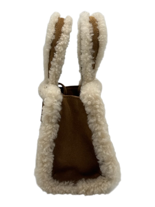 Telfar Brown & Cream Cow Suede Sheep Fur Top Handle Crossbody Shopper Bag Brown & Cream / Mini