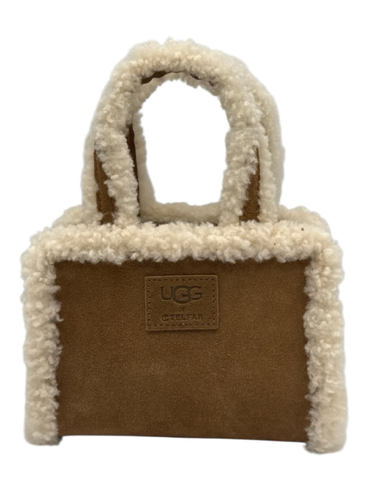 Telfar Brown & Cream Cow Suede Sheep Fur Top Handle Crossbody Shopper Bag Brown & Cream / Mini
