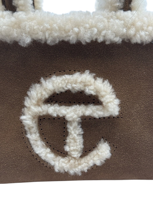 Telfar Brown & Cream Cow Suede Sheep Fur Top Handle Crossbody Shopper Bag Brown & Cream / Mini